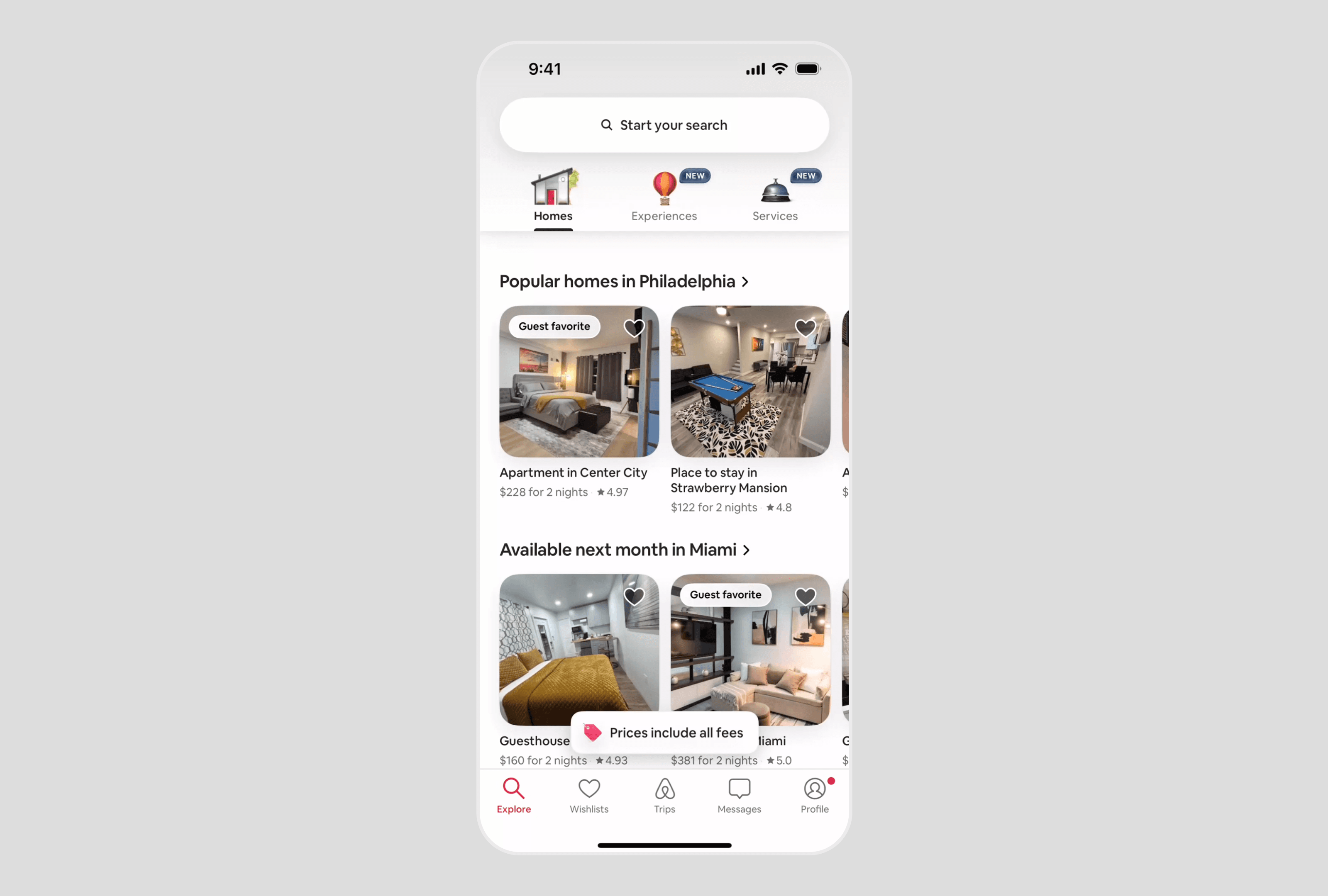 Original Airbnb search results UI