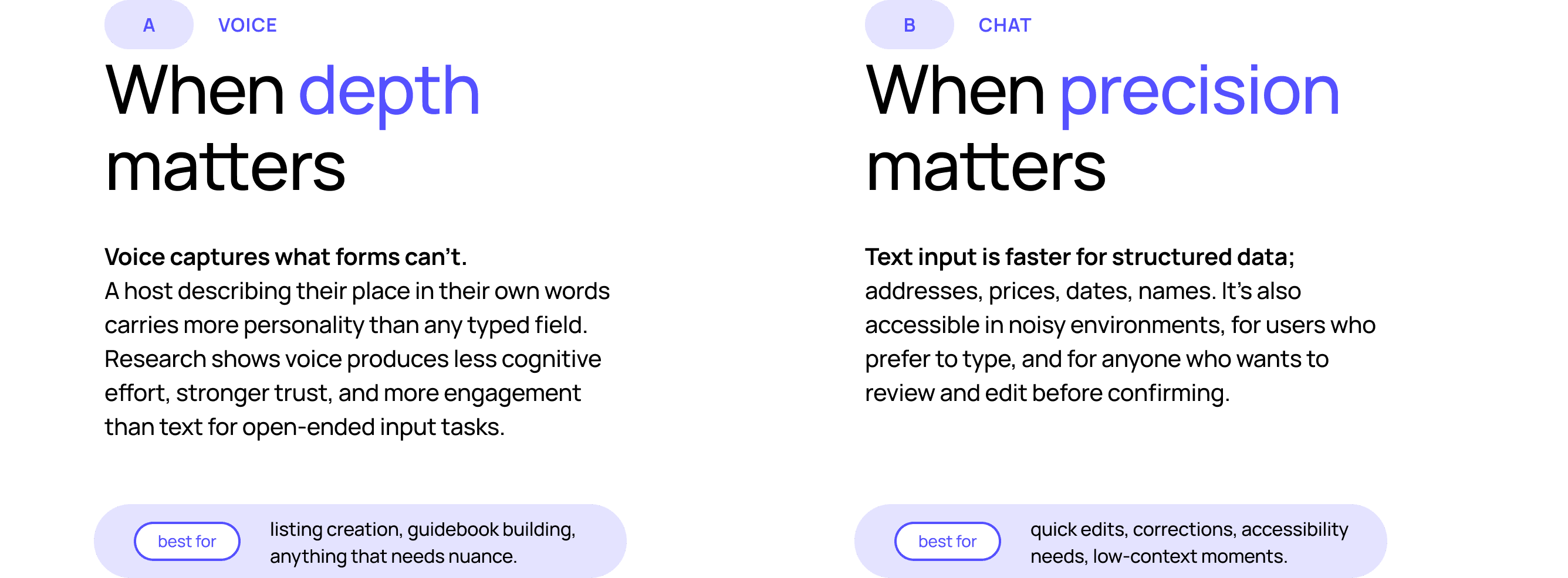 Voice vs chat input model iterations